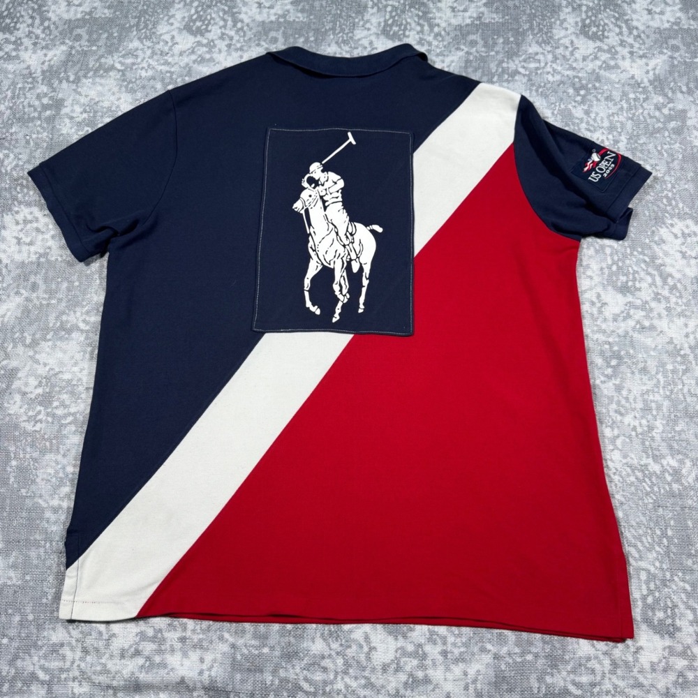 Polo Ralph Lauren Polo Shirt Mens XL Navy Red US Open 2009 Big Pony Custom Fit